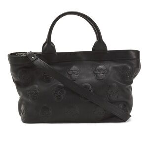 Black Embossed Skull Leather Tote Bag